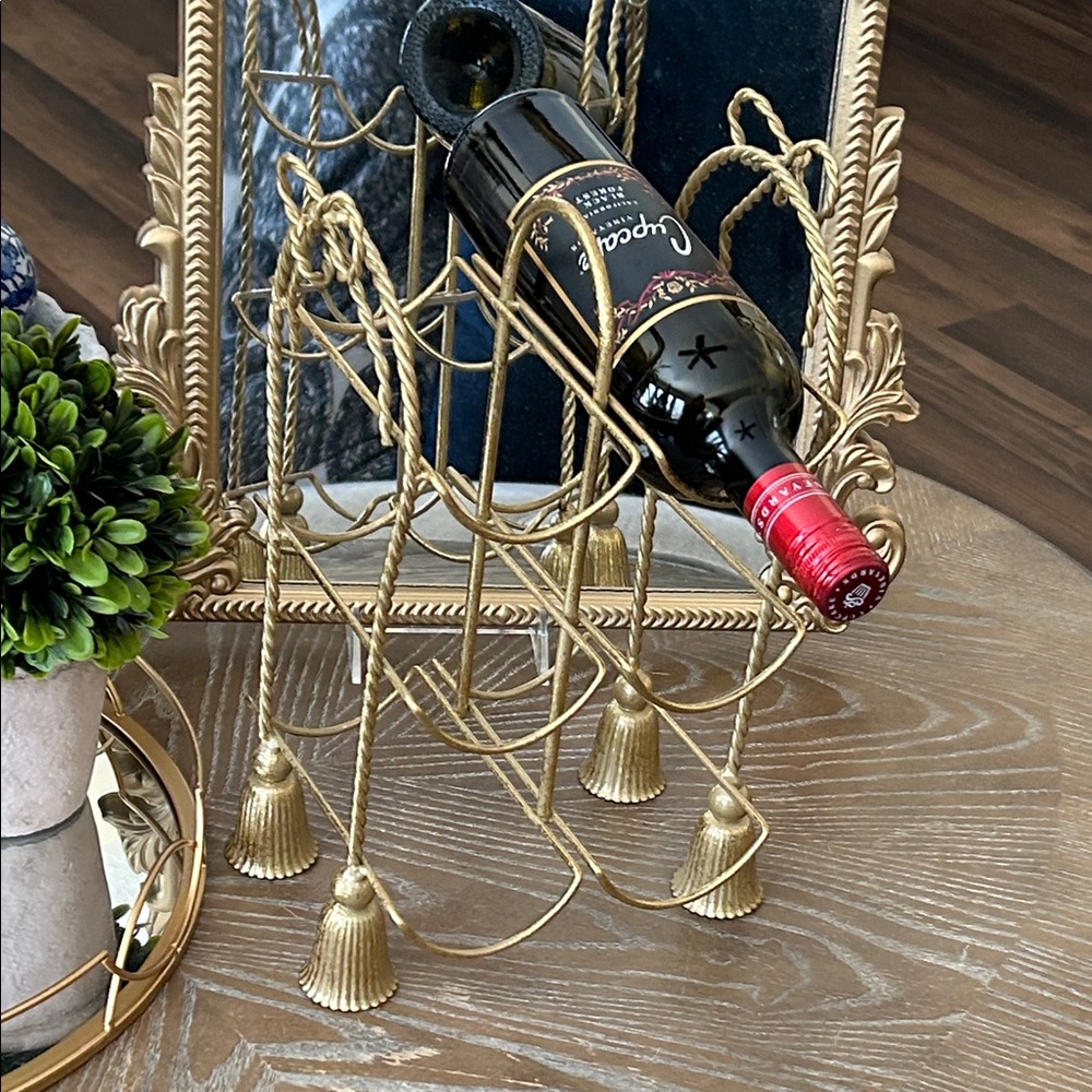 NEW! Shabby Chic Coquette Bow Elegant Gold Metal Wine Rack Holder